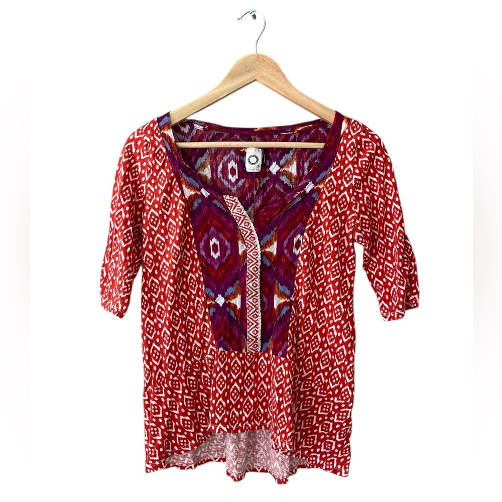 Anthropologie Akemi + Kin Ikat Split Neck Top